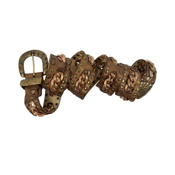 Sand Castle USA Womens Brown Leather Studded Chain Belt Buckle Western Style main image 7